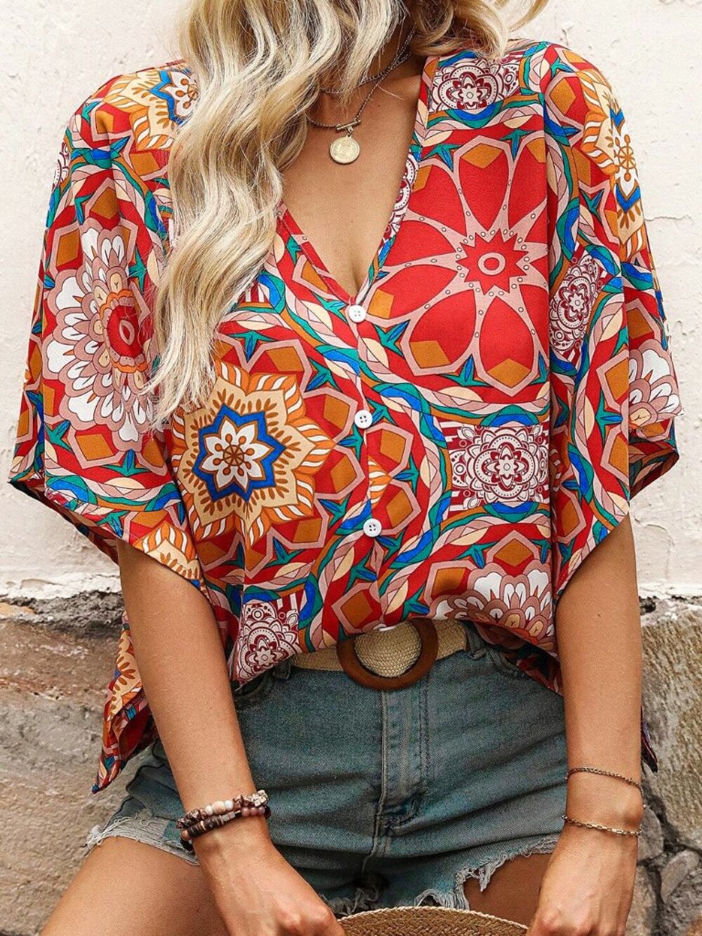 NWOT Women’s Red Multi-Pattern Blouse